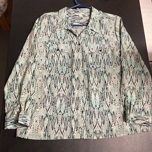 Notations XL Woman’s Dress Blouse Green/Black Print